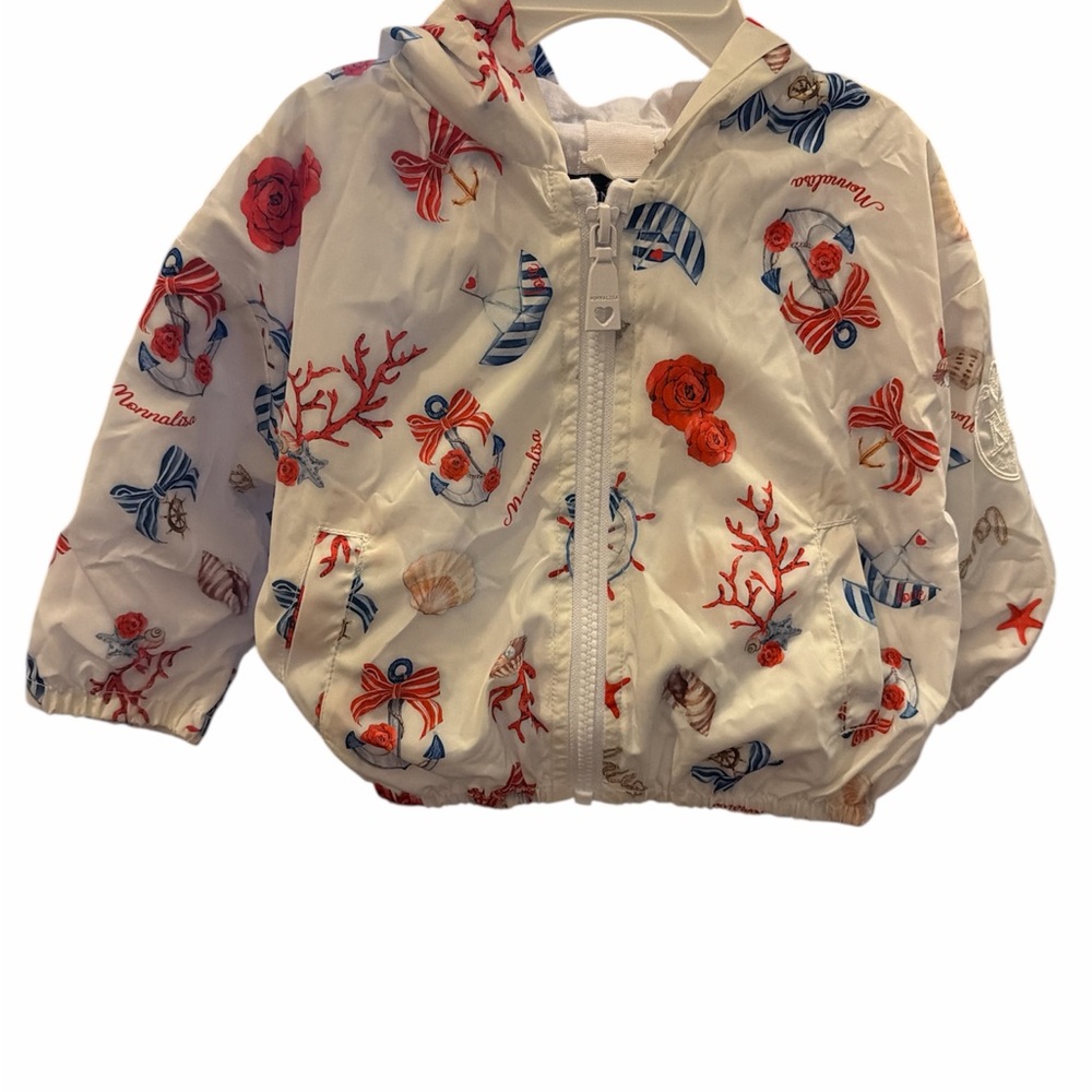 MonnaLisa Kids Nautical Print Raincoat - White and Red